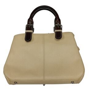 Dooney & Bourke All Weather Leather 2 Purse Beige Pebble Leather Brown Handles